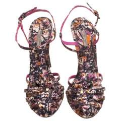 Pre Owned Bottega Veneta Corniola Topaz Pollock Print Silk Sandals Size 40