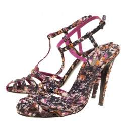 Pre Owned Bottega Veneta Corniola Topaz Pollock Print Silk Sandals Size 40