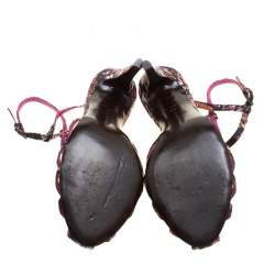 Pre Owned Bottega Veneta Corniola Topaz Pollock Print Silk Sandals Size 40