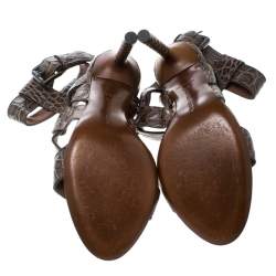 Bottega Veneta Brown Alligator Leather Ankle Strap Sandals Size 37.5