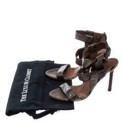 Bottega Veneta Brown Alligator Leather Ankle Strap Sandals Size 37.5