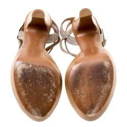 مملوكة مسبقًا Bottega Veneta Grey Intrecciato Leather Ankle Strap Platform Sandals Size 36