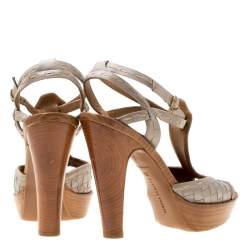مملوكة مسبقًا Bottega Veneta Grey Intrecciato Leather Ankle Strap Platform Sandals Size 36