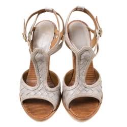 مملوكة مسبقًا Bottega Veneta Grey Intrecciato Leather Ankle Strap Platform Sandals Size 36