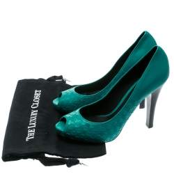 Pre Owned Bottega Veneta Green Leather Intrecciato Peep Toe Platform Pumps Size 41