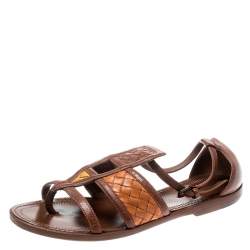 Pre Owned Bottega Veneta Brown Intrecciato Gladiator Sandals Size 36.5