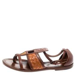 Pre Owned Bottega Veneta Brown Intrecciato Gladiator Sandals Size 36.5