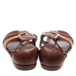 Pre Owned Bottega Veneta Brown Intrecciato Gladiator Sandals Size 36.5