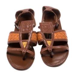 Pre Owned Bottega Veneta Brown Intrecciato Gladiator Sandals Size 36.5