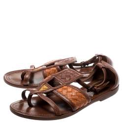 Pre Owned Bottega Veneta Brown Intrecciato Gladiator Sandals Size 36.5