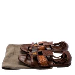 Pre Owned Bottega Veneta Brown Intrecciato Gladiator Sandals Size 36.5