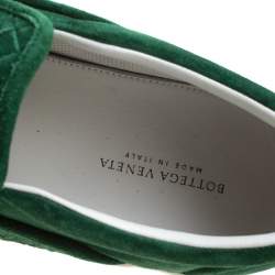 Pre Owned Bottega Veneta Green Intrecciato Suede Slip On Sneakers Size 39