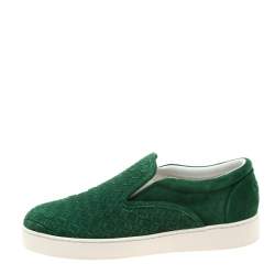 Pre Owned Bottega Veneta Green Intrecciato Suede Slip On Sneakers Size 39