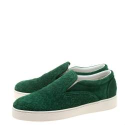 Pre Owned Bottega Veneta Green Intrecciato Suede Slip On Sneakers Size 39