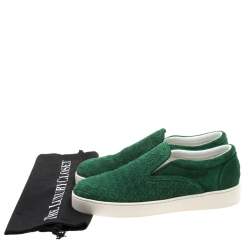 Pre Owned Bottega Veneta Green Intrecciato Suede Slip On Sneakers Size 39