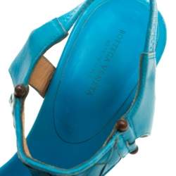 Pre Owned Bottega Veneta Blue Intrecciato Leather T Strap Sandals Size 37