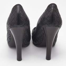 Bottega Veneta Black Leather Intrecciato Detail Platform Pumps Size 39.5