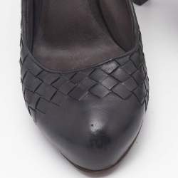 Bottega Veneta Black Leather Intrecciato Detail Platform Pumps Size 39.5
