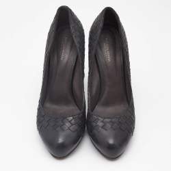Bottega Veneta Black Leather Intrecciato Detail Platform Pumps Size 39.5