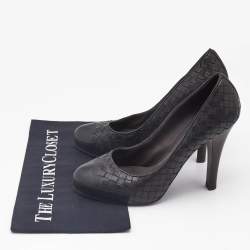 Bottega Veneta Black Leather Intrecciato Detail Platform Pumps Size 39.5