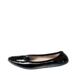 Bottega Veneta Black Patent Leather Scrunch Ballet Flats Size 34