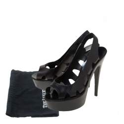 Pre Owned صندل بوتيغا فينيتا جلد أسود فتحة كعب نعل سميك مقاس 38