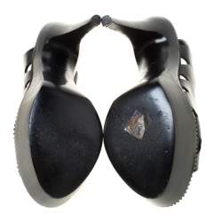 Pre Owned صندل بوتيغا فينيتا جلد أسود فتحة كعب نعل سميك مقاس 38