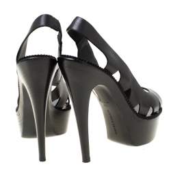 Pre Owned صندل بوتيغا فينيتا جلد أسود فتحة كعب نعل سميك مقاس 38