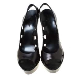 Pre Owned صندل بوتيغا فينيتا جلد أسود فتحة كعب نعل سميك مقاس 38