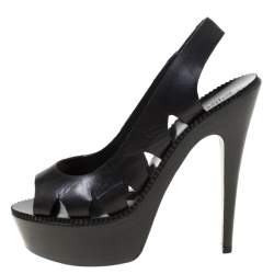 Pre Owned صندل بوتيغا فينيتا جلد أسود فتحة كعب نعل سميك مقاس 38