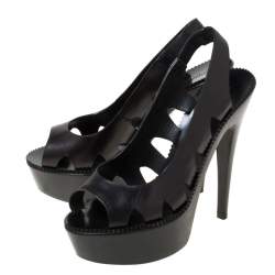 Pre Owned صندل بوتيغا فينيتا جلد أسود فتحة كعب نعل سميك مقاس 38