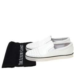 Pre Owned Bottega Veneta White Intrecciato Leather Dodger Slip On Sneakers Size 37.5