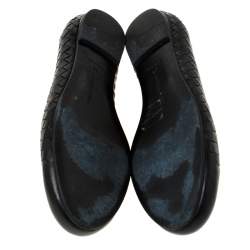 Pre Owned Bottega Veneta Black Intrecciato Leather Ballet Flats Size 38