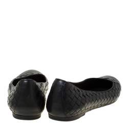 Pre Owned Bottega Veneta Black Intrecciato Leather Ballet Flats Size 38