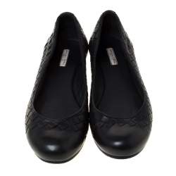 Pre Owned Bottega Veneta Black Intrecciato Leather Ballet Flats Size 38