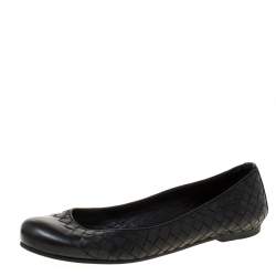 Pre Owned Bottega Veneta Black Intrecciato Leather Ballet Flats Size 38