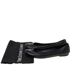 Pre Owned Bottega Veneta Black Intrecciato Leather Ballet Flats Size 38