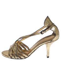 Pre Owned صندل بوتيغا فينيتا سيور جلد مجعد ذهبي ميتاليك مقاس 39.5