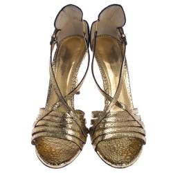 Pre Owned صندل بوتيغا فينيتا سيور جلد مجعد ذهبي ميتاليك مقاس 39.5