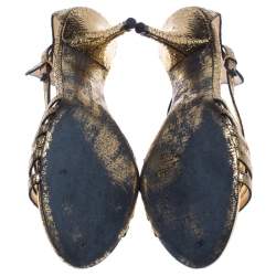 Pre Owned صندل بوتيغا فينيتا سيور جلد مجعد ذهبي ميتاليك مقاس 39.5