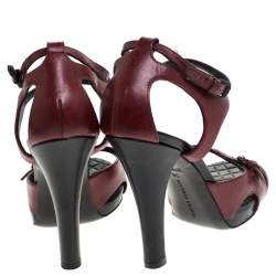 Pre Owned صندل بوتيغا فينيتا جلد أحملا بحزام للكاحل مقاس 36