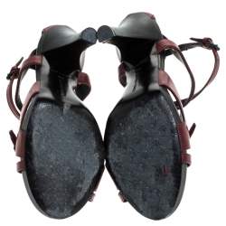 Pre Owned صندل بوتيغا فينيتا جلد أحملا بحزام للكاحل مقاس 36