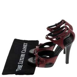 Pre Owned صندل بوتيغا فينيتا جلد أحملا بحزام للكاحل مقاس 36