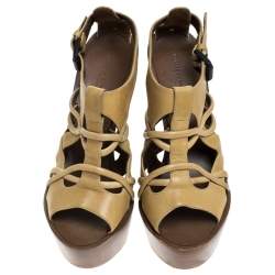 Bottega Veneta Beige Leather Cutout Platform Ankle Strap Sandals Size 37.5