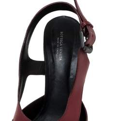 Pre Owned Bottega Veneta Burgundy Leather Peep Toe Platform Slingback Sandals Size 39