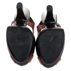 Pre Owned Bottega Veneta Burgundy Leather Peep Toe Platform Slingback Sandals Size 39