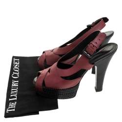 Pre Owned Bottega Veneta Burgundy Leather Peep Toe Platform Slingback Sandals Size 39