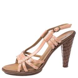 مملوكة مسبقًا صندل بوتيغا فينيتا مقدمة مفتوحة سيور جلد مغزول وردي مقاس 36.5