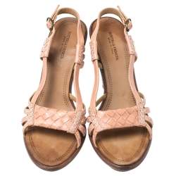 مملوكة مسبقًا صندل بوتيغا فينيتا مقدمة مفتوحة سيور جلد مغزول وردي مقاس 36.5