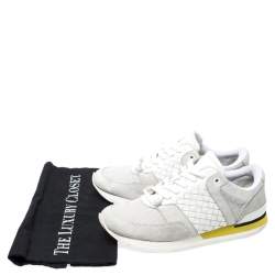 Pre Owned Bottega Veneta White Intrecciato Leather, Mesh and Suede Lace Up Sneakers Size 39.5